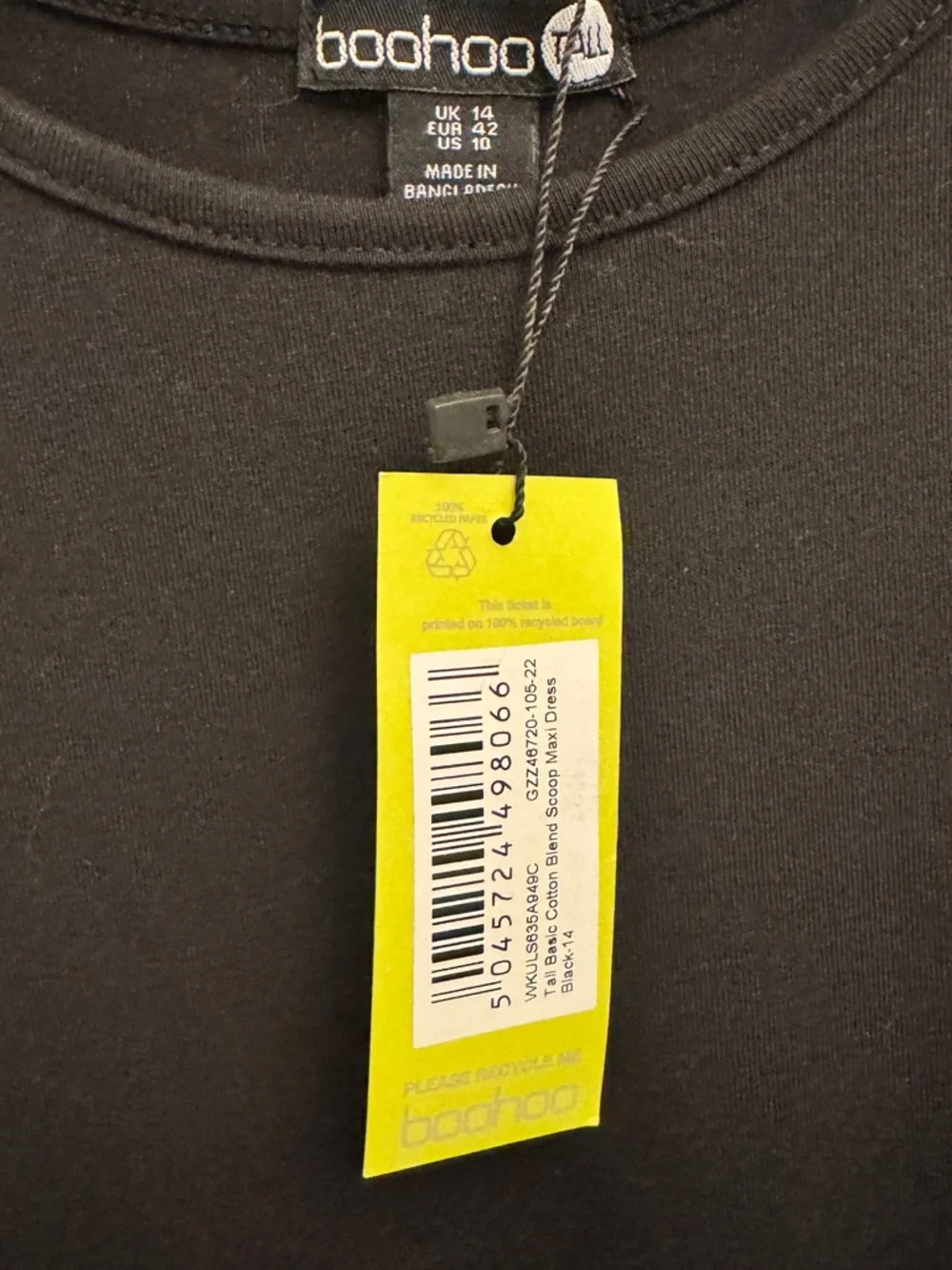 NWT Boohoo | Tall Basic Cotton Blend Scoop Neck Black Maxi Dress Size 10 Tall - Picture 2 of 13